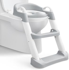 Hibtn Kids Potty Training Seat with Steps, Adjustable Toddlers Potty Toilet Trainer, Kid Baby Toilet Ladder Seat, Folding Children's Toilet Training with Steps, Non Slip & Space Efficient，Grey