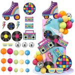 30 PCS 80s 90s Cake Toppers Roller Skate Cake Toppers Retro Hip Hop Cake Decorations Pastel Ball Cake Decorations for Boys or Girls 80s 90s Retro Party Decorations Supplies (Purple)