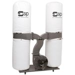 SIP Double Bag Dust Extractor Collector for Woodworking Workshop, 230V 2200W 3hp, 306L Capacity, 3900m³/hr Air Flow, 2 x 5 Micron Filtration with Triple Inlet Adapter for 3 Machines with 1 Collector