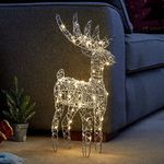 Marco Paul Novelty Standing Christmas Reindeer Pre-Lit Decorations with bright White LED Light - Festive Light Up Deer Ornament Rustic Rudolph Deer for Indoor, Xmas Decor, Home Decor (60cm)