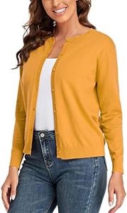 CUNYI Cardigan Donna Maglia con Bottoni Girocollo Classico Manica Lunga Giacca Cappotto Elegante, Mostarda S