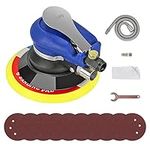 Air Random Orbital Sander 6" 150mm Dual Action Pneumatic Palm Sander, Air Sander Orbit Polisher with Dust Collection Hose & Bag and Sandpapers for Sanding Wood Metal, Auto Body Repair Work etc