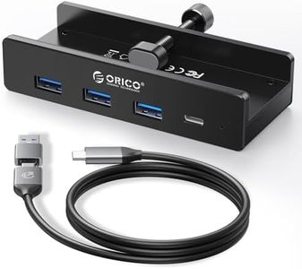 ORICO USB Hub 3.0, Clamp USB Hub with Extra Power Supply Port, Aluminum 4-Port USB Adapter with 3 USB-A Data Ports, USB-C Port for Monitors, Desks