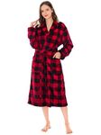 PAVILIA Fleece Robe For Women, Plush Warm Bathrobe Womens, Fluffy Soft Spa Long Robe, Checkered Red, Small-Medium