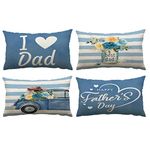 Happy Fathers Day Pillow Covers 12x20 Set of 4 Blue Floral Throw Pillow Covers I Love Dad Pillow Cases Outdoor Sofa Couch Decorations Cushion Covers Gift for Papa Grandpa Birthday Party (12X20)