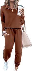ELESOL 2 Piece Jogger Outfits for Women Long Sleeve Sweatsuits Womens Set Tracksuit Lounge Pants Set Brown S