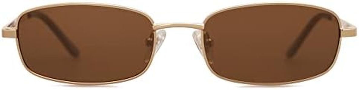 SOJOS Retro Hippie Rectangle Sunglasses 70s Vintage Trendy Small Narrow UV400 Sunnies SJ1187 with Gold/Brown