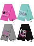 4 Pcs Funny Golf Towel Embroidered Golf Towels for Golf Bags with Clip Golf Gifts for Men Women Birthday Gifts for Golf Fan, Retirement Gift 24 x 16 Inch (Chic Style)