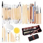 YAGSUW Clay Sculpting Tools Set of 38 with Bag, Wooden Handle Pottery Carving Tool Kit for Beginners Professional Art Crafts Schools and Home Safe for Kids