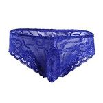 iEFiEL Men's Sexy Low Rise Lace Floral Bikini Briefs Underwear Sissy Panties Blue L