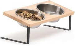 FUKUMARU Elevated Cat Bowls, 15° Tilted Raised Stainless Steel Bowl Stand, Small Dog Rubber Board Food Water Bowl Set Feeding Station for Cats and Puppy