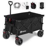 Sekey Collapsible Foldable Wagon with Big All-Terrain Beach Wheels, Heavy Duty Folding Utility Garden Cart with 220lbs Weight Capacity and Drink Holders. Black