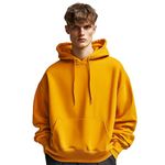 NOBERO Men's Cotton Blend Neck Hooded Sweatshirt (1M-TWHO-R0041_Mustard Yellow