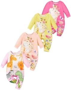 MOSSRIVER Toddler Girl Romper Baby Girl Outfits 4 Pack Long Sleeve Bodysuit Snap Crotch Closure Cute Graphic Romper Toddler Boys Fall Clothes(Giraffe 01,9-12 Months)