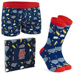 CityComfort Mens Boxers and Funny Socks Set Retro Gaming Boxer Shorts and Socks Soft Breathable Boxer Shorts Men and Teenagers for Men (Blue/Red, L)