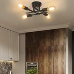 Licperron Vintage Ceiling Light, Vintage Semi Flush Mount 4 Light Ceiling Light with E27 Base Modern Black Chandelier Ceiling Light Fixture for Farmhouse Kitchen Bedroom