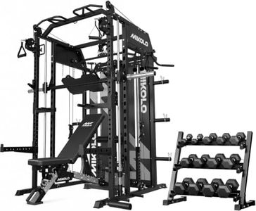 Mikolo Smith Machine with Weight Stack, Power Cage Home Gym System with LAT Pulldown & Cable Crossover, 550LBS Dumbbell Sets with Rack
