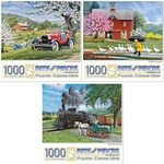 Bits and Pieces - Value Set of Three (3) 1000 Piece Jigsaw Puzzles for Adults - Each Puzzle Measures 20" x 27" - 1000 pc Puddle Jumpers, Horse Crossing, Away from It All Jigsaws by Artist John Sloane