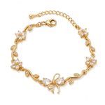 MYSTY CZ Diamond Bow Tulip Bracelet for Women & Girls | 18k Gold Plated Floral Charm Bracelet with Crystal Stones