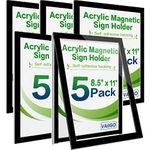 VAIIGO Acrylic Sign Holder 8.5" x 11", 5 Pack Self Adhesive Magnetic Wall Mount Sign Holder with Nano Tape and Magnetic Border, Horizontal or Vertical Sign Holder for Wall, Glass, Home, Store, Office