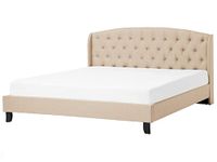 Modern Linen Panel EU Super King Size Bed 6ft Tufted Headboard Beige Bordeaux