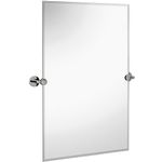 Hamilton Hills 20" x 30" Modern Large Pivot Wall Mirror with Polished Chrome Wall Anchors Rectangular Mirror | Silver Backed Adjustable Moving & Tilting Wall Mirror | Bedroom, or Bathroom Mirrored