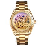 SKMEI Automatic Mechanical Self-Wind Men's Watch 43mm Zinc Alloy Case & Stainless Steel Band 30M Water-Resistant Stylish Gift for Husband, Brother, or Dad- 9194 (9194, Gold Gold)