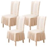 Chair Covers for Dining Room Set of 4 Stretch Chair Slipcovers with Skirt Removable Washable Kitchen Chair Protector Cover Set for Home, Party, Wedding(Off-White, 4pcs)