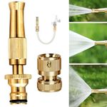 OUTO Brass Nozzle Water Spray Gun Adjustable Twist Jet Hose Powerful Pressure Booster Washer Multipurpose for Gardening & Washing Care Bike Baby Bath Garden Toys - 1 Pc