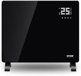 AMOS Electric Glass Panel Heater 1000W Smart WiFi Enabled, Digital Display, Timer & Thermostat Freestanding or Wall Mounted Black