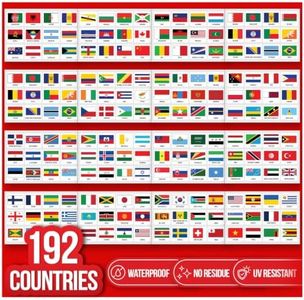PARTENEX, Premium 192 Countries World Flag Stickers Waterproof Vinyl Decals