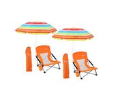 WGOS Beach Chair Low Beach Chair Beach Chairs for Adults Beach Chair with Umbrella Folding Chair Detachable SPF 50+ Umbrella, Armrests, Cup Holder, Portable Sand Chair for Beach (2-Pack Orange)