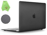 UESWILL Compatible with 2018-2021 MacBook Air 13 inch M1 Case Model A2337 (M1) A2179 A1932 with Retina display Touch ID, Carbon Fiber Texture Hard Shell Case Cover, Black