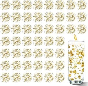 Cusmation 50 PCS Artificial Floating Beads for Centerpieces Vases, Gold 8+3mm String Beads for Wedding Party Faux Pearl String for Decorating, String Pearls for Crafts Vase Filler