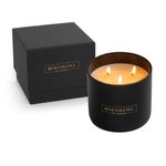 Benevolence LA Rose & Sandalwood 3 Wick Fall Candle for Home - Scented Soy Candles | Aromatherapy Black Candle, Gifts for Men and Women, 14.5 oz