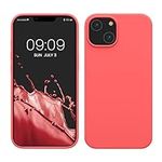 kwmobile Case for iPhone 14 Case - Slim Soft TPU Silicone Cover - Works with Wireless Charging - Neon Coral