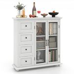 COSTWAY Sideboard Buffet Cabinet, Kitchen Storage Cabinet with 4-Drawers, 2 Tempered Glass Doors, Buffet Table, Accent Cabinet for Entryway, Dining Room, Kitchen, Home, Basement, White