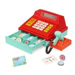 Battat - Toy Cash Register for Kids, Toddlers - 49Pc Register with Toy Money, Credit Card, Scanner - Red Calculating Cash Register with Scanner - Pretend Play Toy, 3 Years +