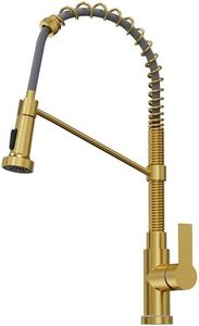GRANDJOY High Arc Brushed Gold Kitchen Faucet with Pull Down Sprayer, Spring Single Handle, LED Light Base, Solid Brass, Commercial Farmhouse RV Bar Sink Faucet
