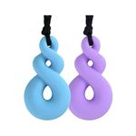 Silicone Chewing Teether Necklace, Chewelry Pendant for Adult & Small Baby to Wear, Soft Sensory Nursing Tools for Autism, ADHD, and Teething Kids （2 Pack, Number 8 Shape）