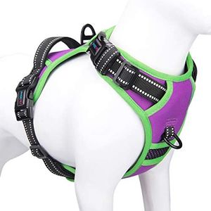 PHOEPET 2019 No Pull Dog Harness Medium 3M Reflective Front Clip Vest with Handle,Adjustable 2 Metal Rings 3 Buckles,[Easy to Put on & Take Off](M, Purple)