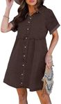 luvamia Women Casual Denim Babydoll Dress Short Sleeve Button Down Short Jean Dress Brown Sexy Dress for Women Denim Dress Women's Brown Babydoll Dress for Women Cocoa Brown Size X-Large