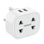 Double Shaver Plug Adaptor UK with 2 USB, TESSAN 2 Pin to 3 Pin Adapter Plug Socket for Bathroom Electric Razor, Toothbrush and EU US Plugs, 10A Fused White