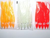 FFT SUPER CATCH LUMO, RED, ORANGE SPARKLE SQUID MUPPET LURES 12cm x 15 BOAT WRECK NORWAY BASS COD SEA FISHING