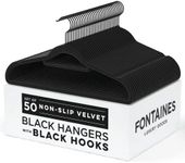 Fontaines Luxury Black Velvet Felt Non Slip Clothes Hangers 50 Pack - Ultra Slim & Space Saving - Heavy Duty Swivel Black Hook for Clothing, Suit, Top, Tie, Shirt, Skirt & Pant Organization