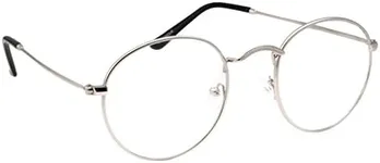 grinderPUNCH Retro Round Clear Lens Glasses Metal Frame - Silver