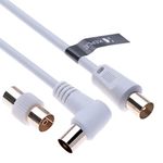 TV Aerial Ariel Cable Coaxial Extension Lead Freesat Recorder Male to Male Plug with Female Adapter Coupler for TV DVD VCR SKY Virgin, BT, TV Box, Satellite Antenna Splitter White Angled 10m