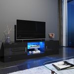 ELEGANT 1500mm Modern High Gloss TV Stand Cabinet with Ambient Light for 22"-55" Flat Screen 4k TVs/LED Light TV Cabinet with Shelves and Cabinets for Living Room Bedroom, Black