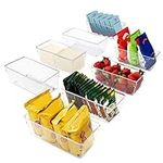 Kurtzy Kitchen 8 Pack Fridge & Cupboard Storage Trays - 20cm/7.87 Inches Overall Length - Clear Plastic Refrigerator Bins - Bathroom, Pantry, Drawer, Freezer and Home Storage Organiser Containers
