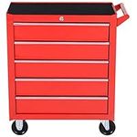 DURHAND Professional 5 Drawer Roller Tool Cabinet Storage Box Workshop Chest Garage 4 Smooth Wheels Wheeling Trolley w/Handle - Red